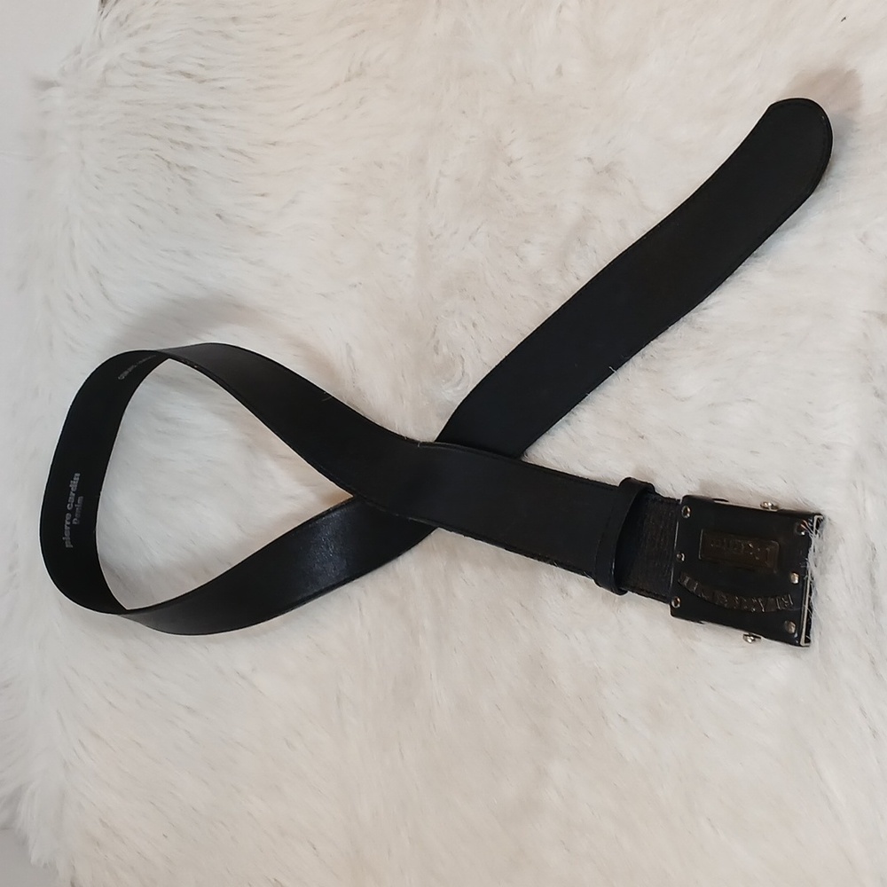 Pierre Cardin  Black Leather Belt   With Leather Covered Buckle Men Aprox: 50" - Picture 2 of 7